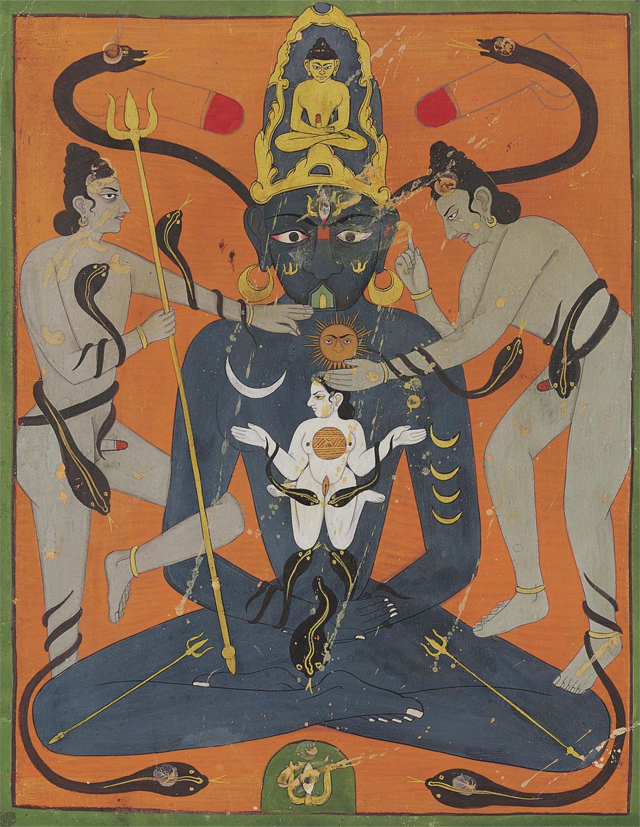 Rajasthanische Malerei aus dem 18. Jahrhundert mit einer Darstellung der Kundalini-Energie entlang der Wirbelsäule